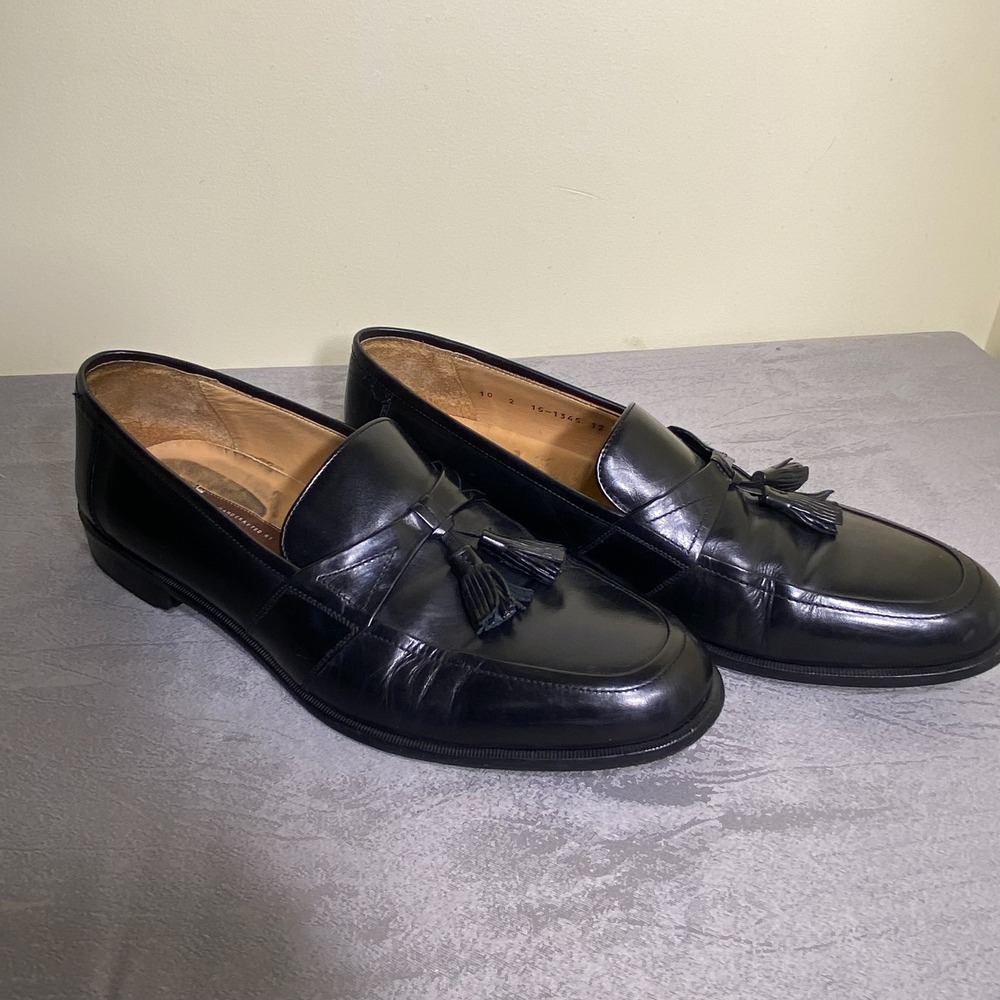 Johnston & Murphy Black Leather Tassel Loafers Italy Preppy Dress Shoes Mens 12M